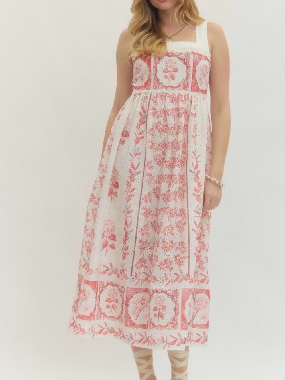 LOVE! NWT Americana Hydrangea Eyelet Ruffle Cotton Midi Dress Tuckernuck S M L - Picture 9 of 11